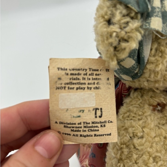 COUNTRY TIME Vintage Handmade 1996 Teddy Bear on Stand - Picture 8 of 8